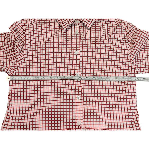 Cozinen Plaid Long Sleeve Patchwork Shirt Dress Button Up Red White Womens M - Picture 8 of 9